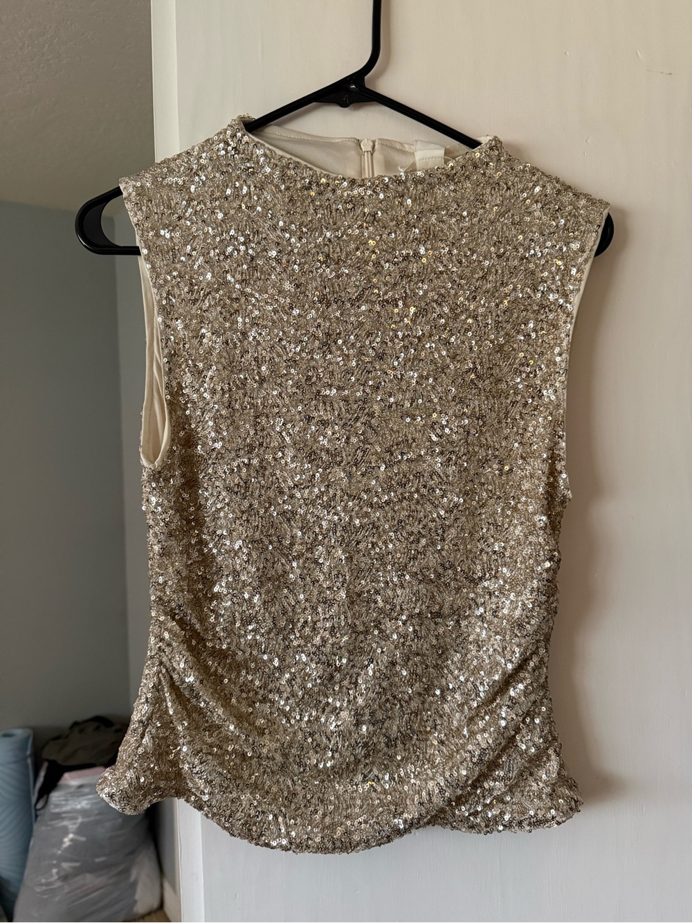 H&M Sequin Sleeveless Mock Neck Top in Champagne NWT
